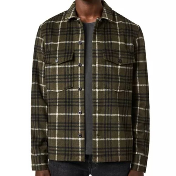 AllSaints Men's Berthold Olive Plaid Overshirt Shacket SIZE XXL - Picture 1 of 8